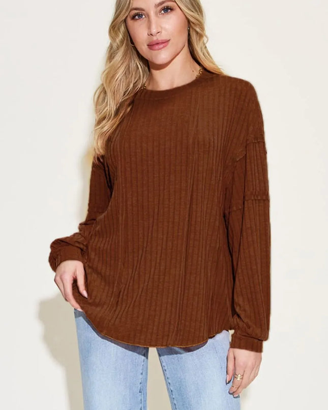 Basic Bae Full Size Ribbed Round Neck Long Sleeve T-Shirt