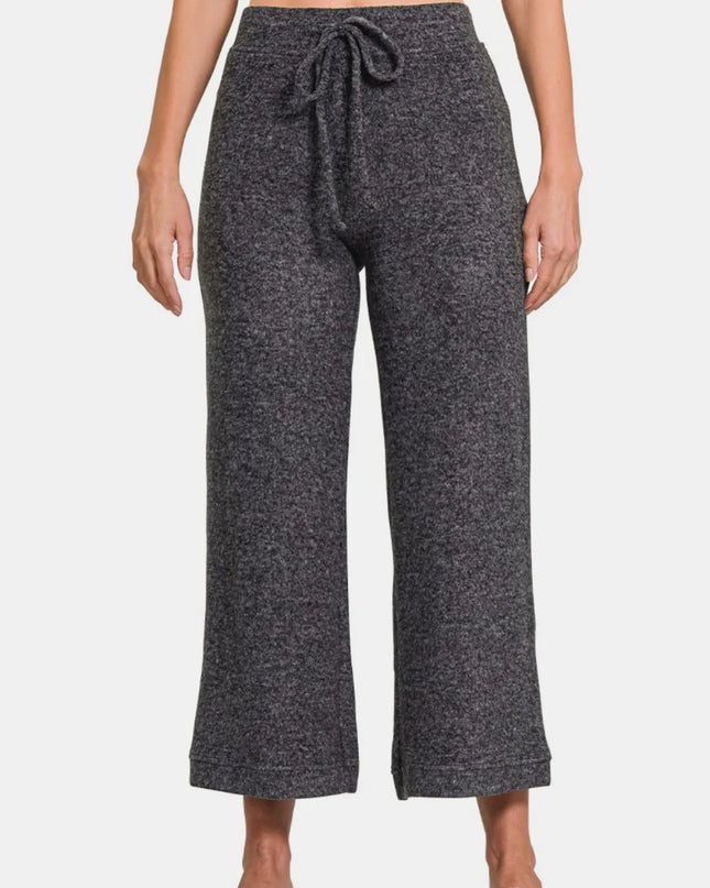 Zenana Drawstring Hacci Cropped Pants