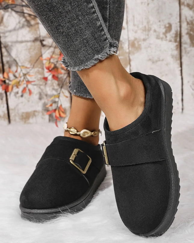 Cozy Buckle Suede Winter Slippers