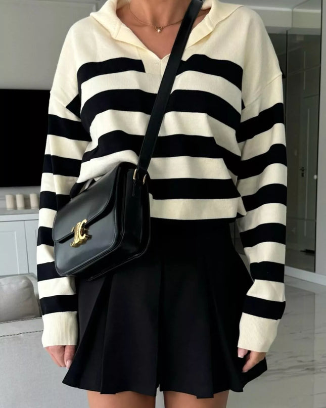 Striped Dropped Shoulder Knit Top