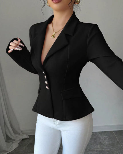 Fitted Button-Front Blazer Black