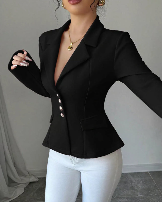 Fitted Button-Front Blazer Black