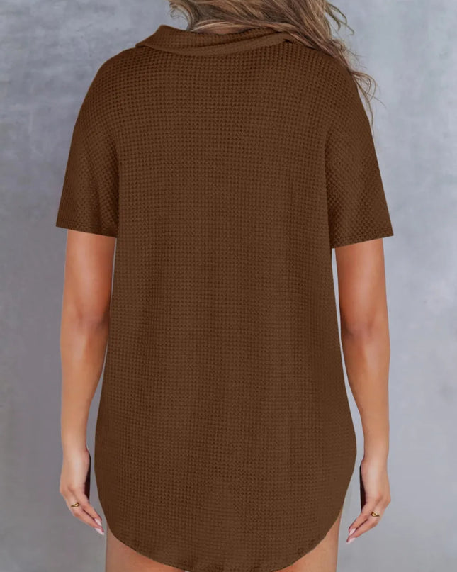 Waffle-Knit Short Sleeve Polo Shirt