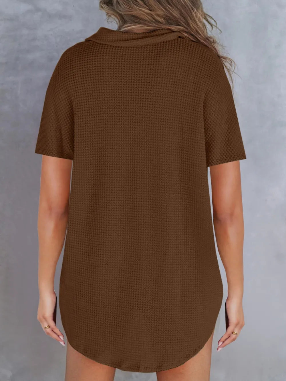 Waffle-Knit Short Sleeve Polo Shirt