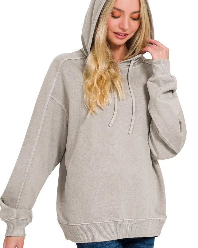 Zenana French Terry Pigment Dye & Enzyme Washing Hoodie