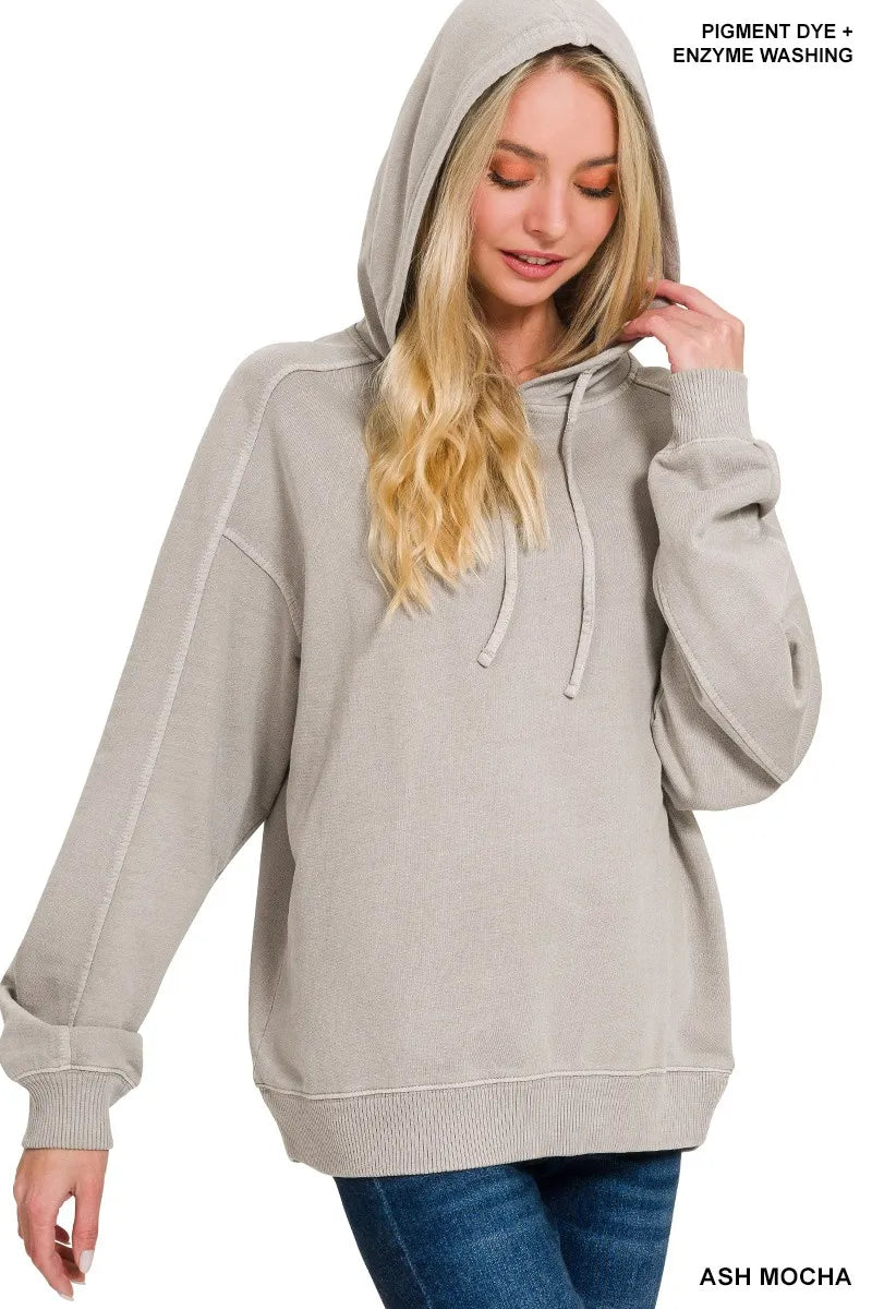 Zenana French Terry Pigment Dye & Enzyme Washing Hoodie