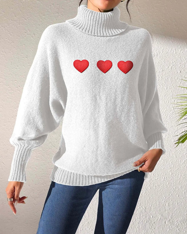 Heart Turtleneck Long Sleeve Sweater