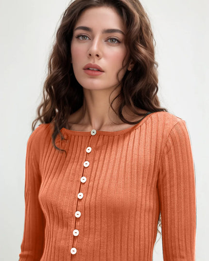 Basic Bae Texture Button Up Round Neck Long Sleeve Top