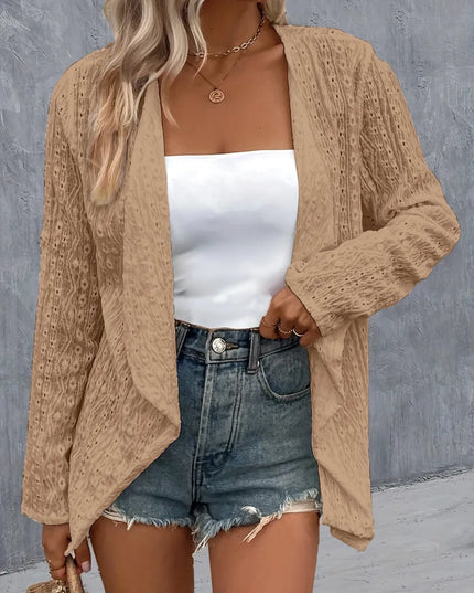 Eyelet Roll-Tab Sleeve Cardigan