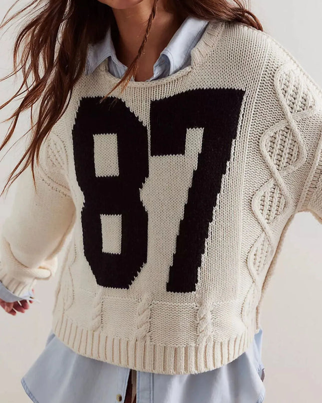 Number 81 Oversized Cable Knit Sweater