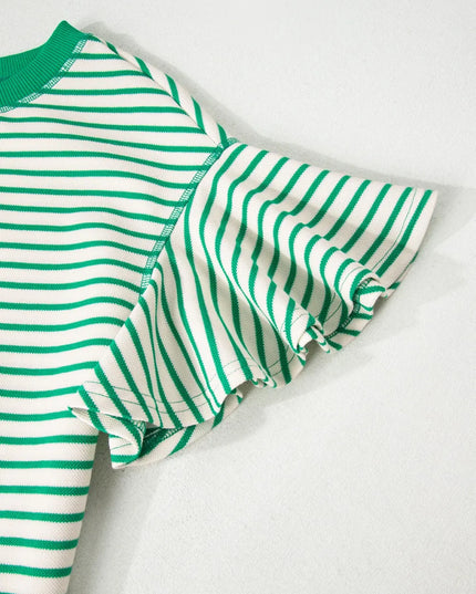 Striped Flounce Sleeve Casual Blouse