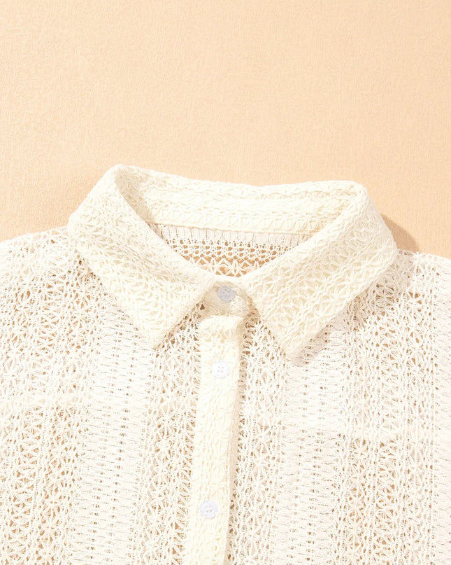 Lace Crochet Collared Neck Oversized Shirt