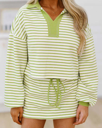 Striped Dropped Shoulder Top and Skirt Set