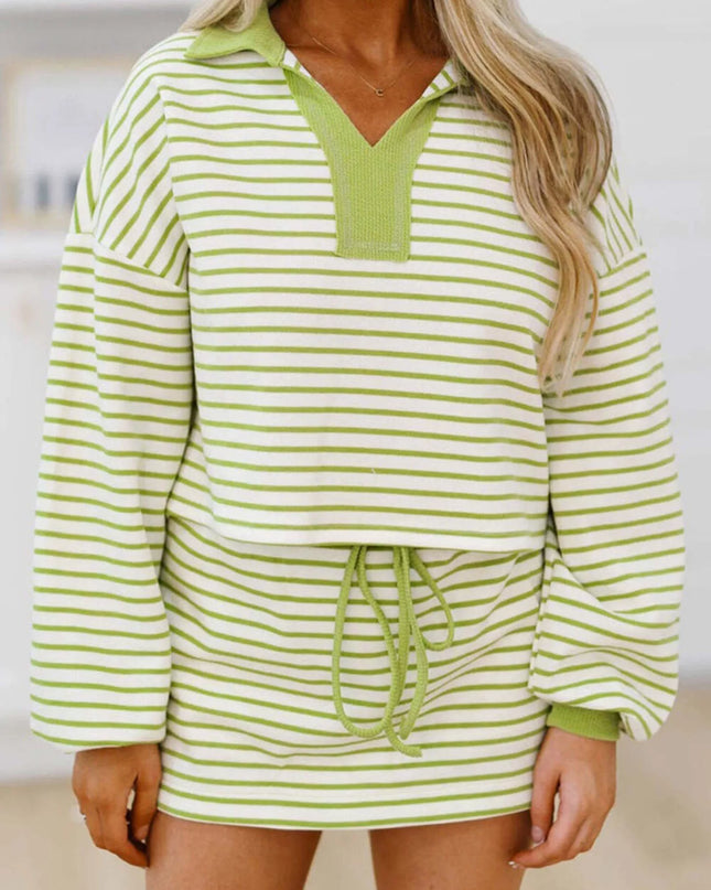 Striped Dropped Shoulder Top and Skirt Set