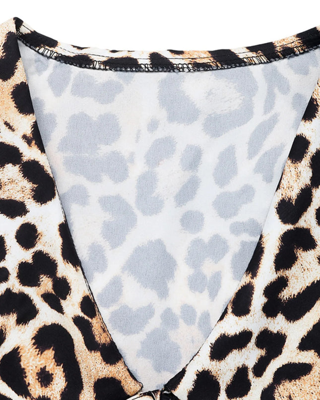 Leopard Print Tie Front Blouse 