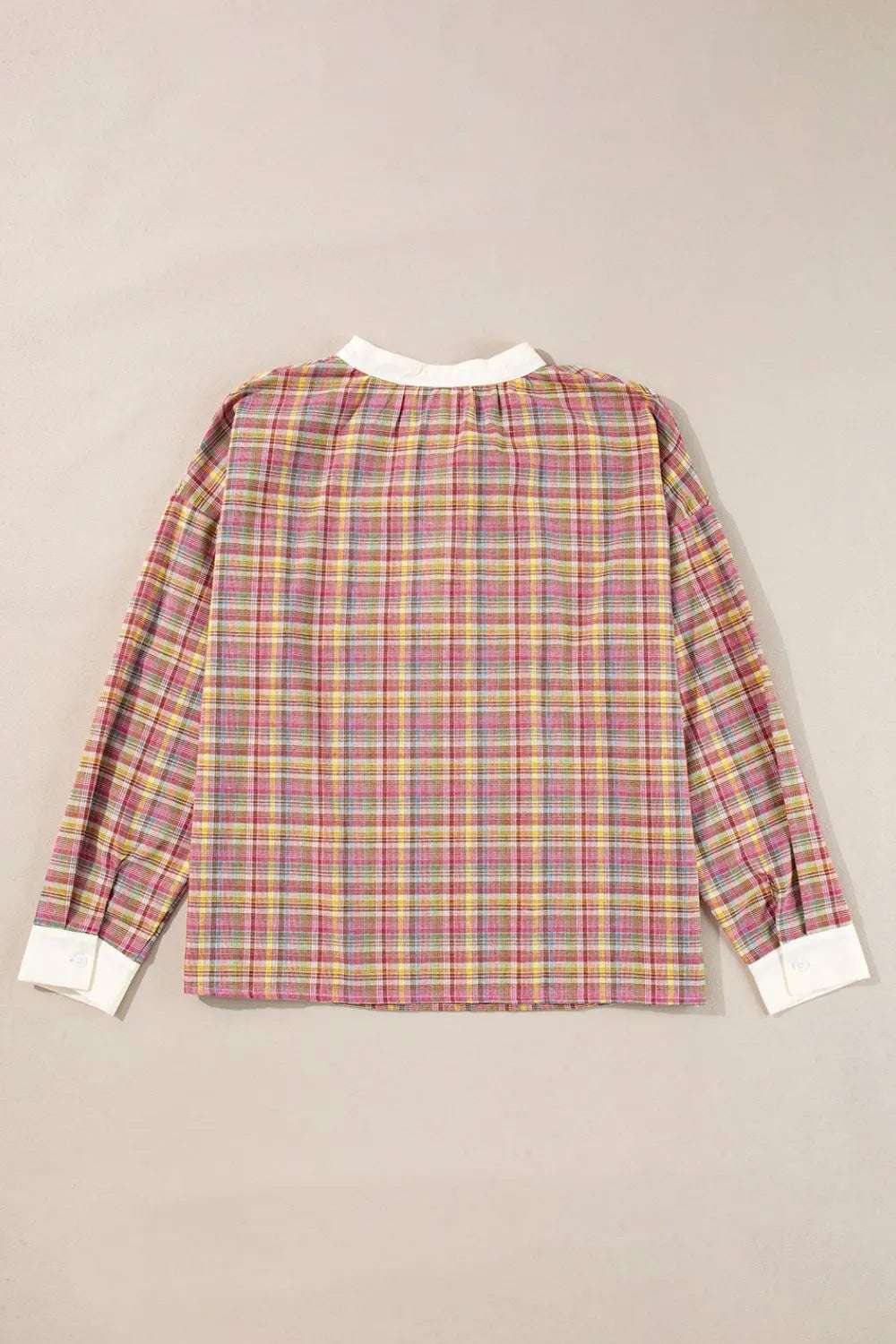 Mulit-Color Plaid Round Neck Long Sleeve Blouse