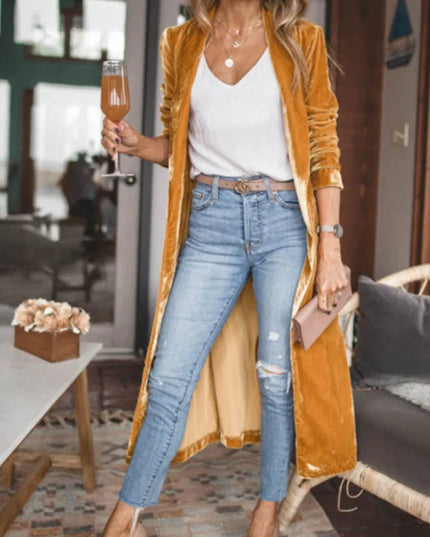 Open Front Long Sleeve Coat Tangerine