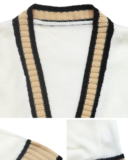 Contrast Trim Button Up Knit Cardigan