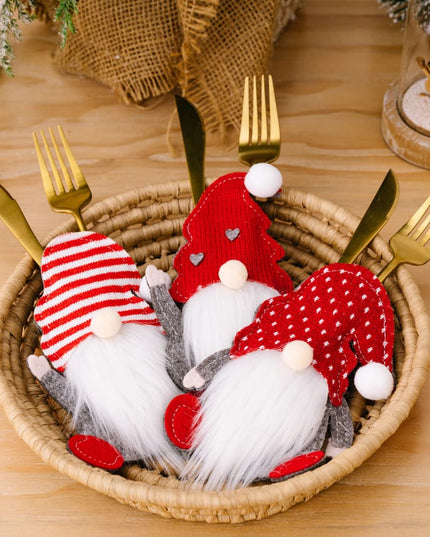 3-Piece Faceless Gnome Cutlery Holders Red One Size