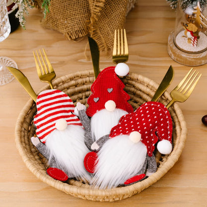 3-Piece Faceless Gnome Cutlery Holders Red One Size
