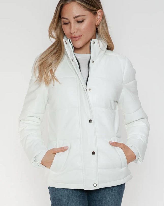 YMI Pocketed Zip Up Turtleneck Puffer Jacket White