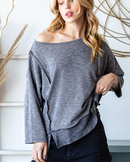 Reborn J Boat Neck Exposed Seam Slit Top