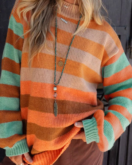Striped Rainbow Long Sleeve Sweater Multicolor