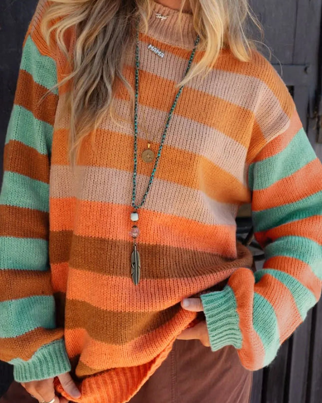 Striped Rainbow Long Sleeve Sweater Multicolor