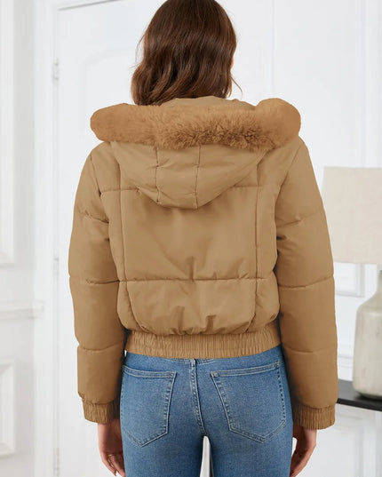 Pocketed Long Sleeve Cropped Hooded Winter Coat