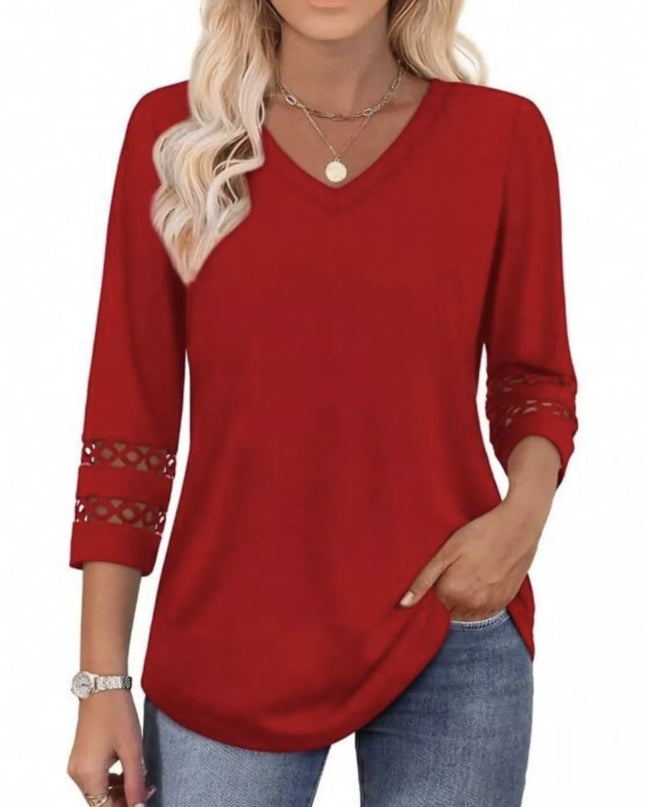 Full Size V-Neck 3/4 Sleeve T-Shirt Plus Size