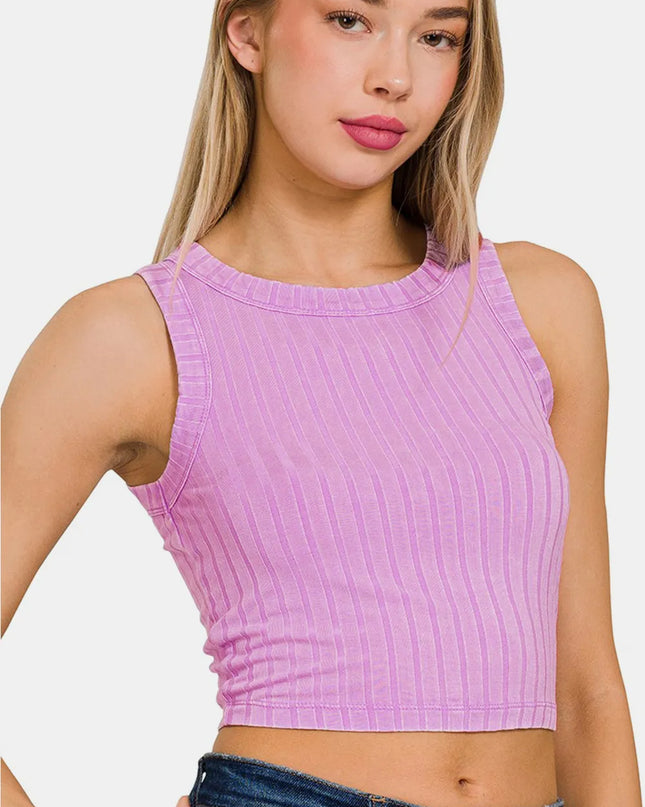 Zenana Ribbed Round Neck Cropped Tank