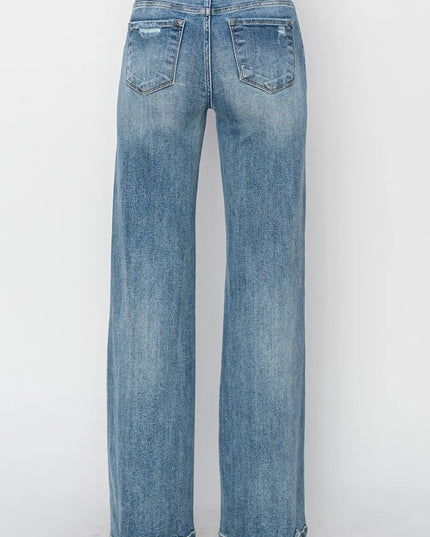 RISEN Full Size High Waist Distressed Wide Leg Jeans