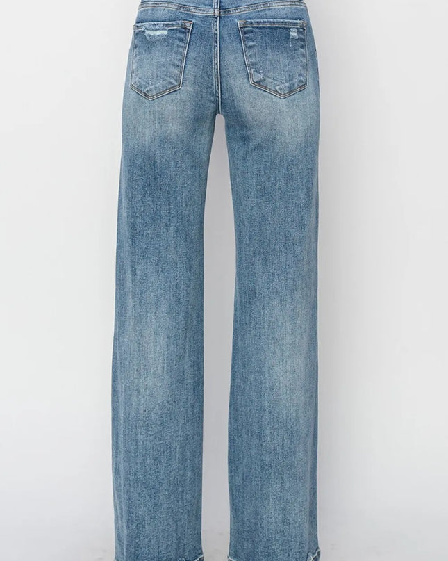 RISEN Full Size High Waist Distressed Wide Leg Jeans