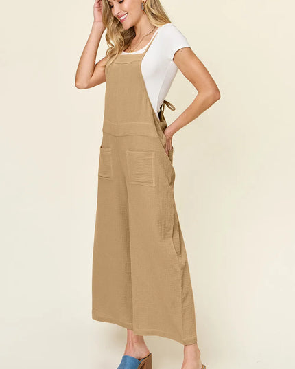 Double Take Full Size Texture Sleeveless Wide Leg Overall
