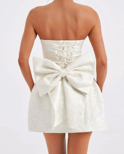 Lace-Up Sleeveless Satin Mini Dress with Bow
