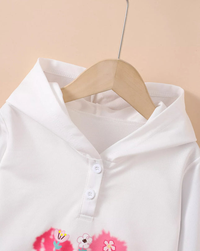 Children's Floral Heart Graphic Buttoned Hoodie