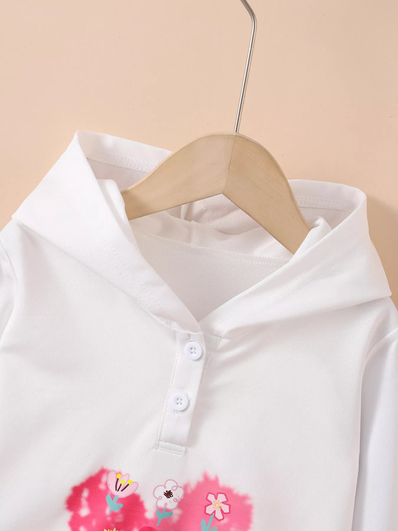 Children's Floral Heart Graphic Buttoned Hoodie