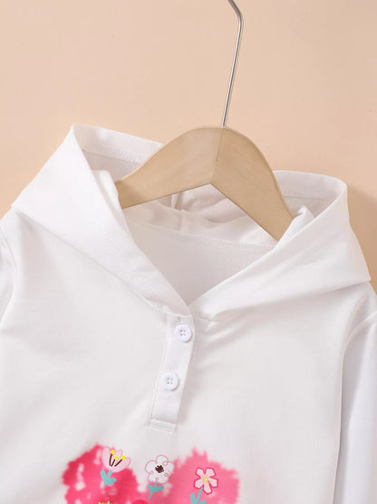 Children's Floral Heart Graphic Buttoned Hoodie