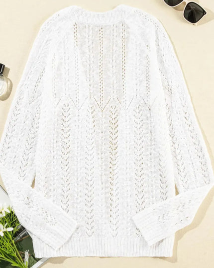 Openwork Open Front Long Sleeve Cardigan