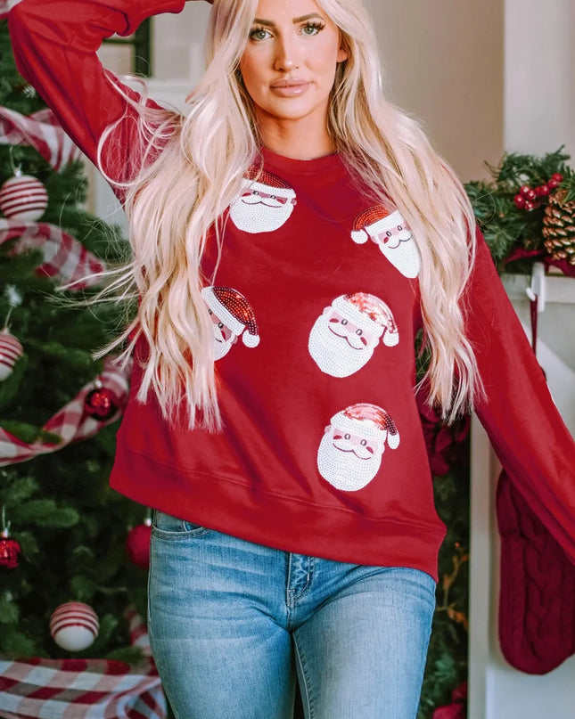 Sequin Santa Patch Round Neck Sweatshirt