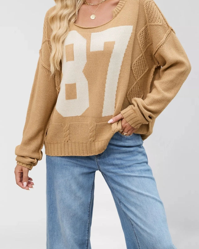 Number 81 Oversized Cable Knit Sweater Khaki