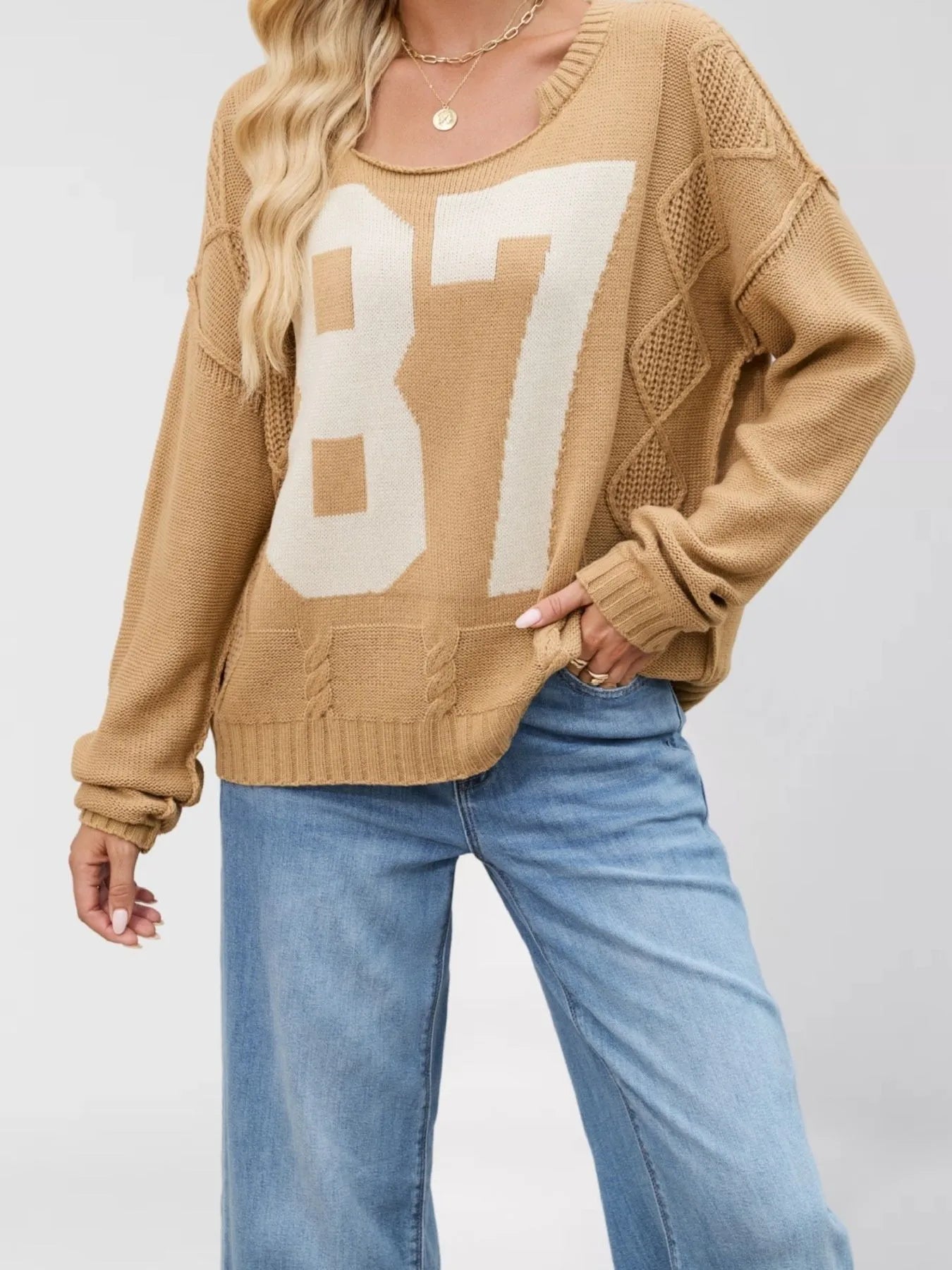 Number 81 Oversized Cable Knit Sweater Khaki