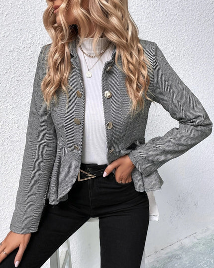 Ruffle Hem Collared Blazer