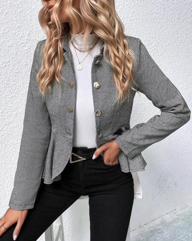 Ruffle Hem Collared Blazer
