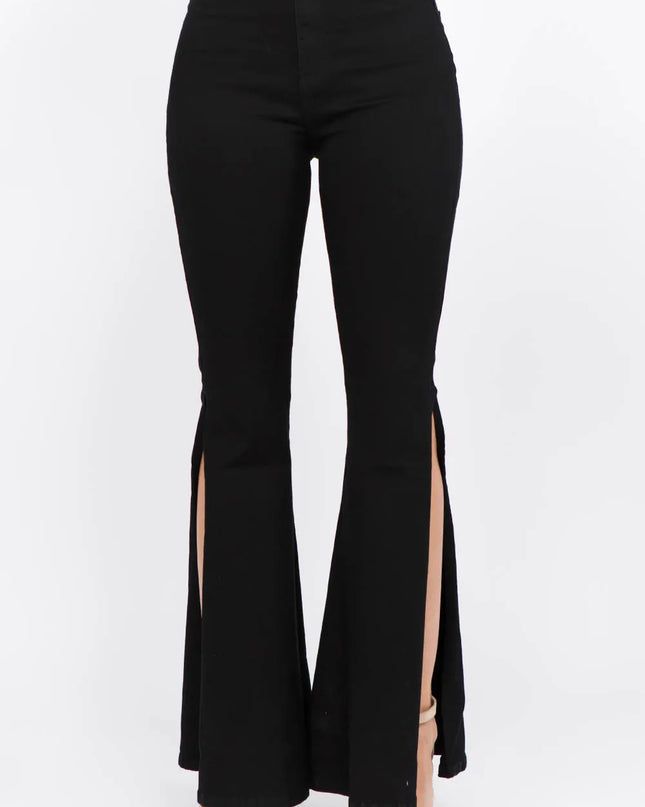 American Bazi Side Slit Flare Jeans Black