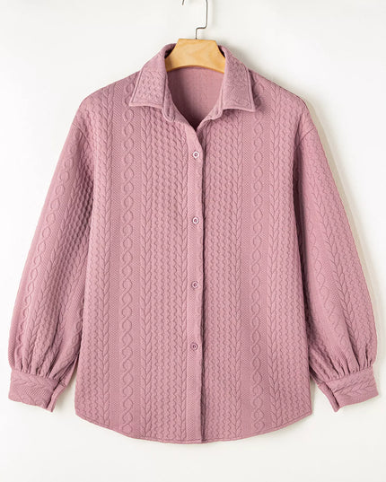 Cable Texture Puff Sleeve Loose Shacket