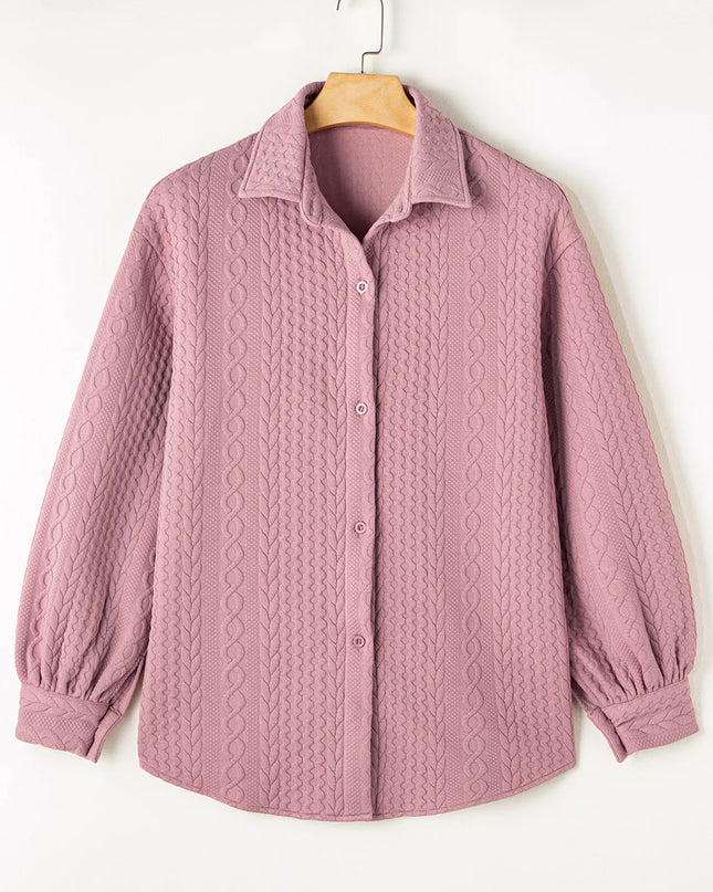 Cable Texture Puff Sleeve Loose Shacket