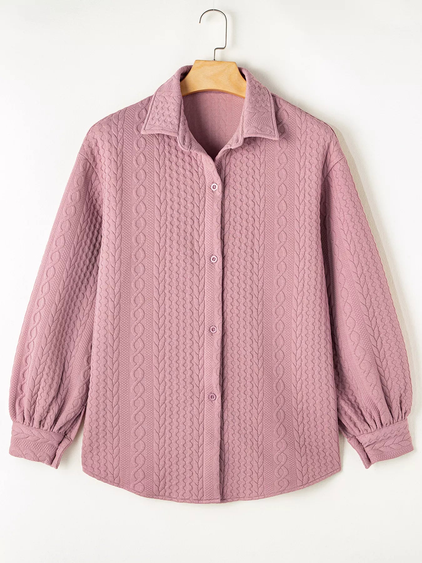 Cable Texture Puff Sleeve Loose Shacket