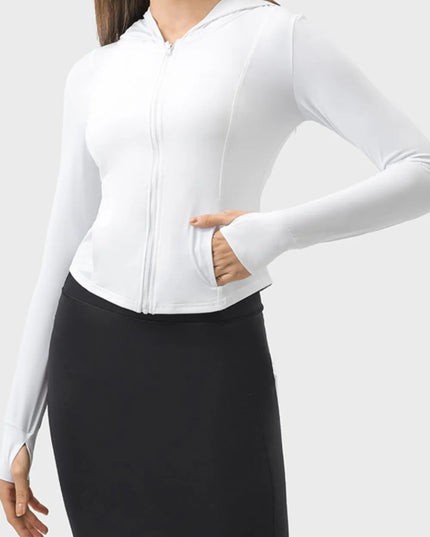 Millennia Pocketed Zip Up Hooded Long Sleeve Active Outerwear