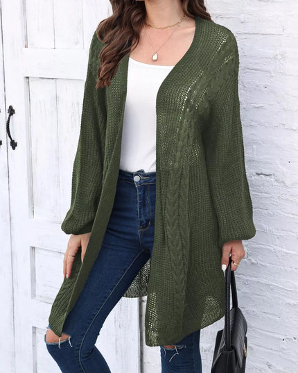 Open Front Long Sleeve Cardigan Army Green One Size